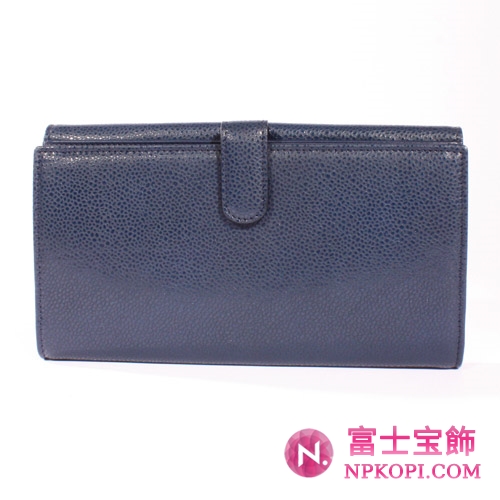 シャネル キャビアスキン 長財布 ネイビー A48649